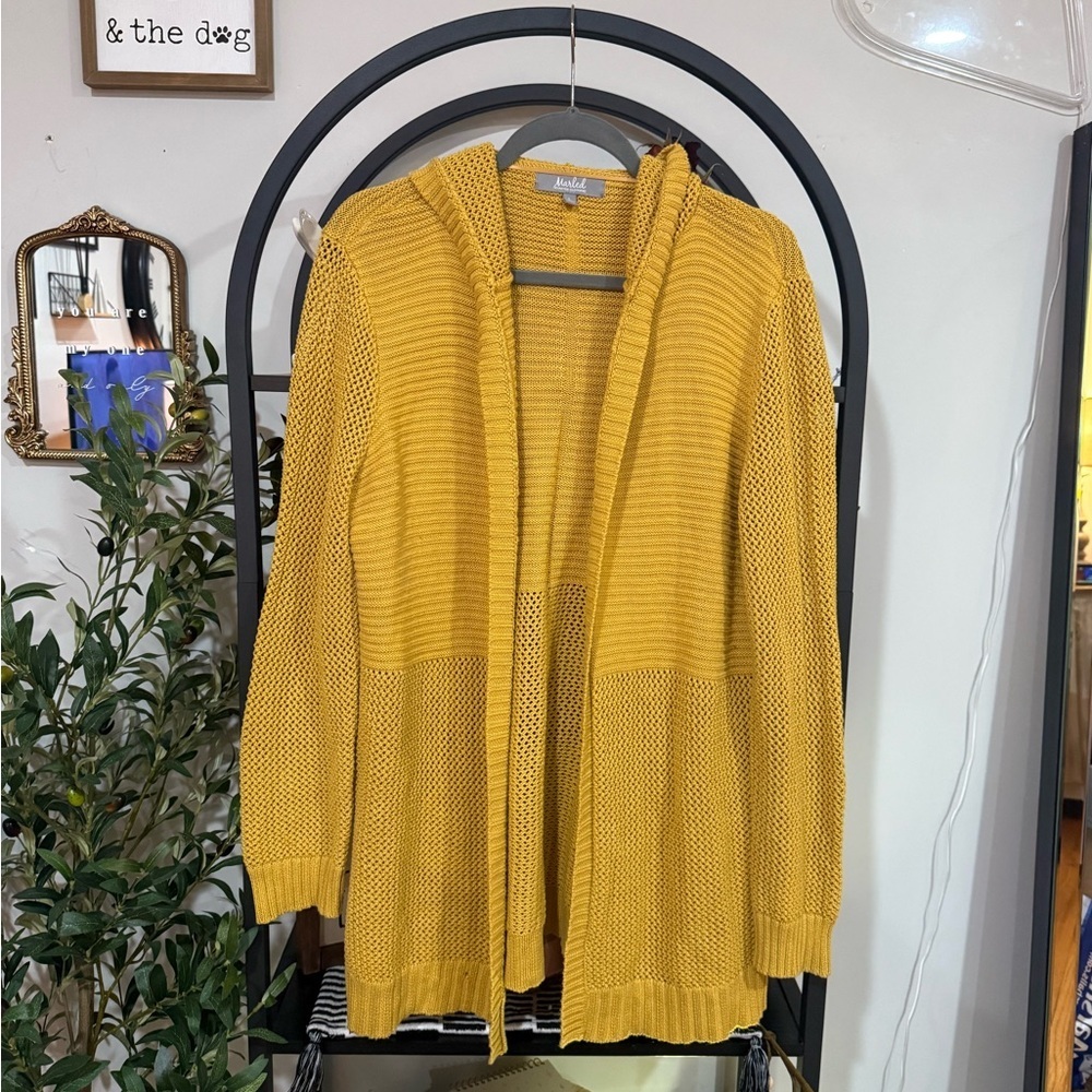 Marled Yellow Cardigan Sweater Medium Weight cotton blend size large